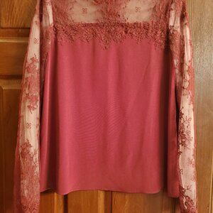 Monique Lhuillier Lace Long Sleeve Blouse, US6